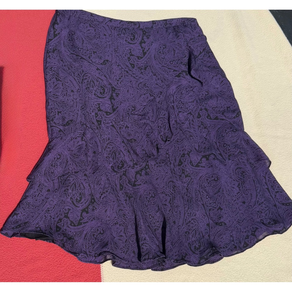 Michael Michael Kors Purple Paisley 100% Silk Ruffle Tiered Skirt Size 8